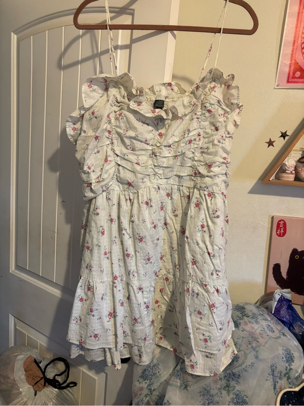 wild fable White Floral Ruffle Sundress with Pink Blossoms